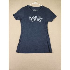 Samuel Adams Shirt Womens Small S Short Sleeve‎ Blue Cotton Blend Round Neck EUC